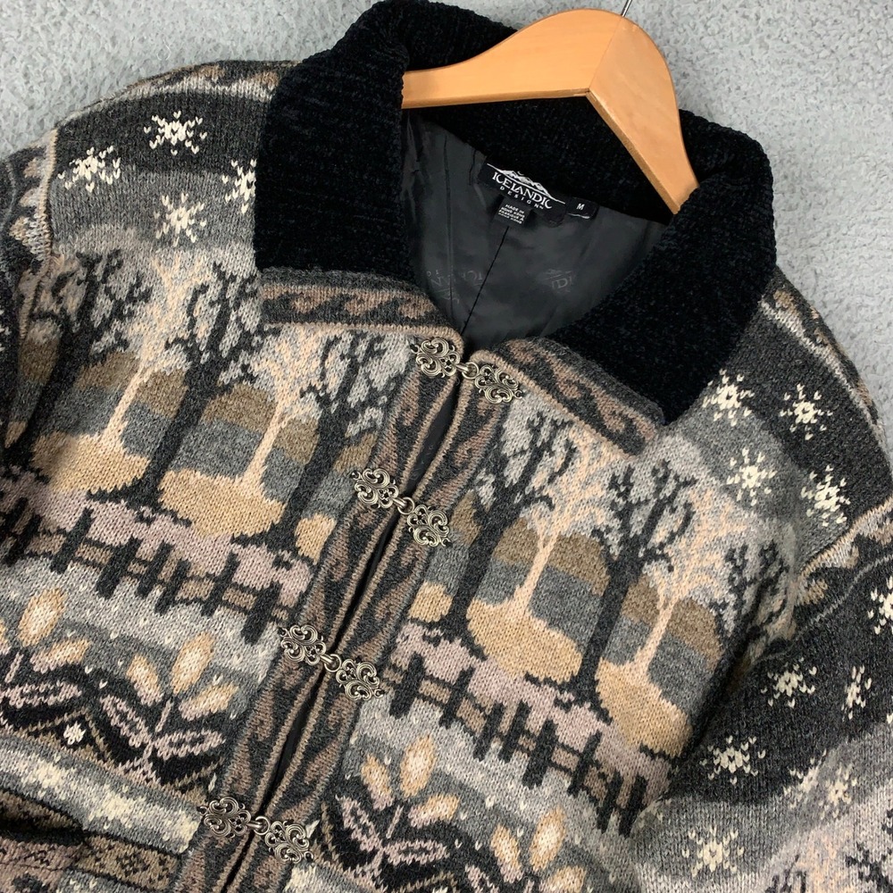 Icelandic Design Knit Cardigan Jacket Women's Medium Cabincore Forest Wool Coat